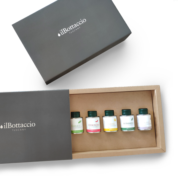 il Bottacchio Geschenkbox Olivenöl extra vergine mit verschiedenen Aromen